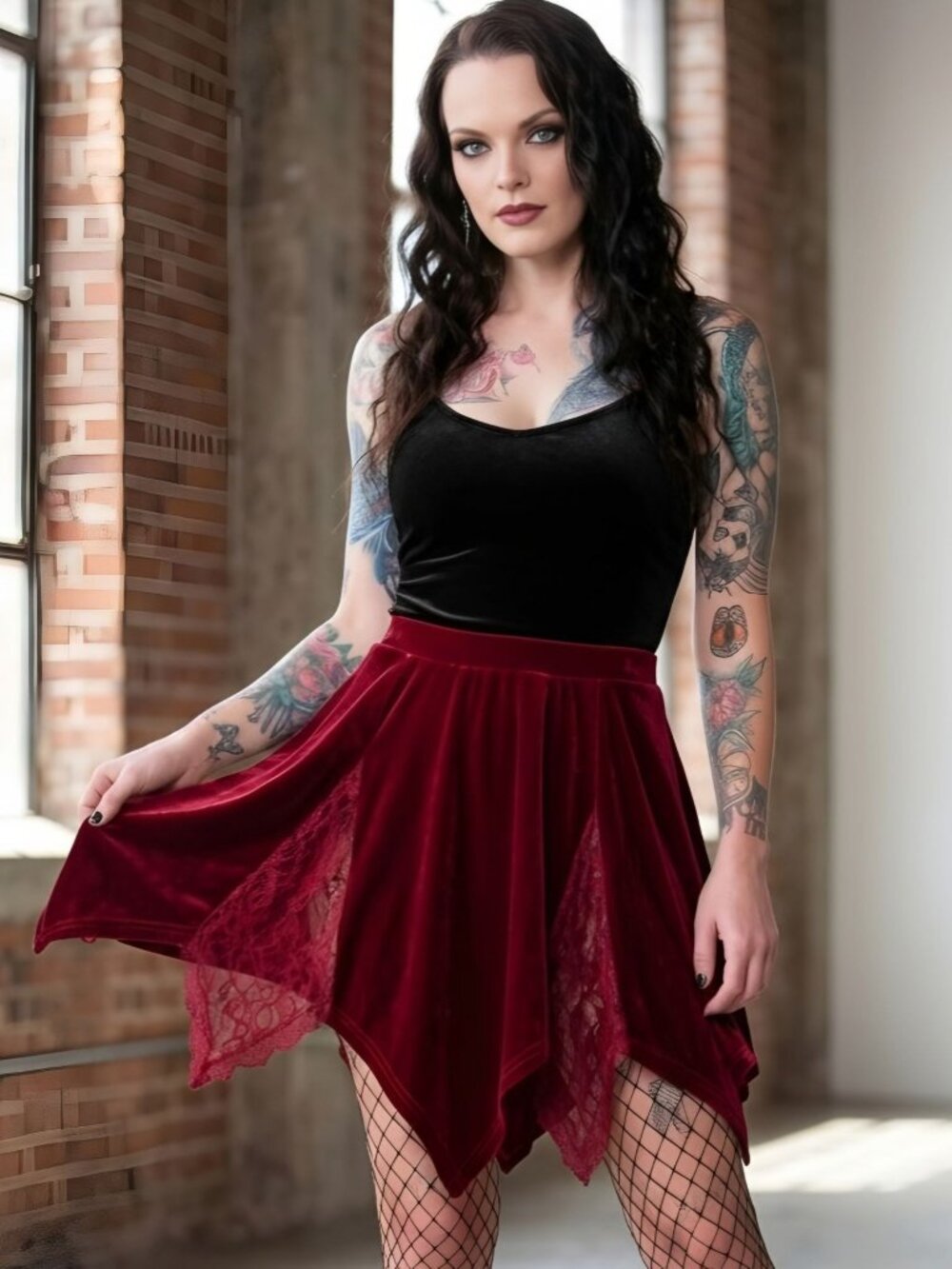 Killstar ✦ Lester Velvet Mini Skirt ✦ Blood Red Stretch Gothic Basic S NWT